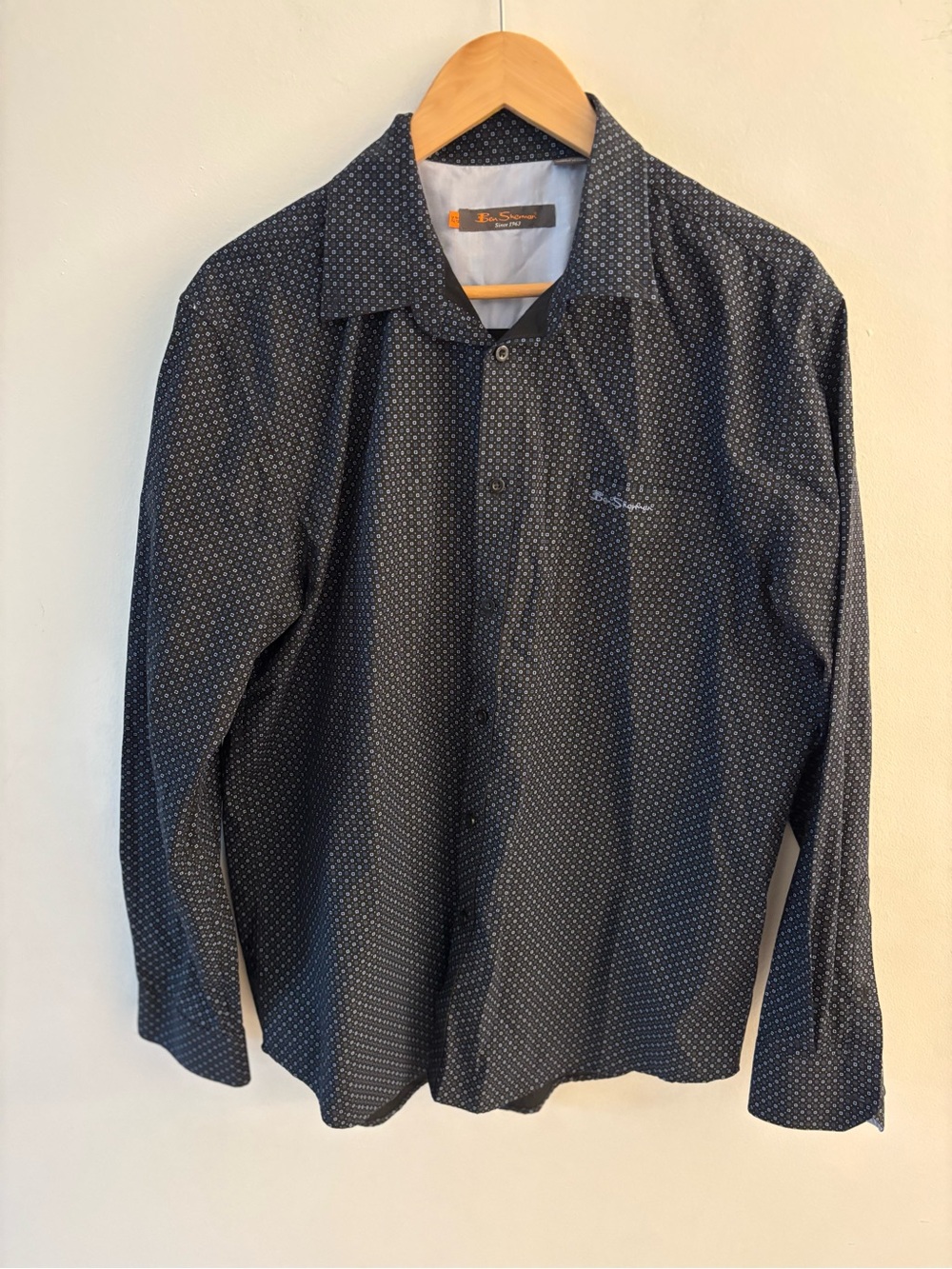 Ben Sherman Men's Navy Microdot Long-Sleeve Dress Shirt, Excellent Shepe, Sz XL